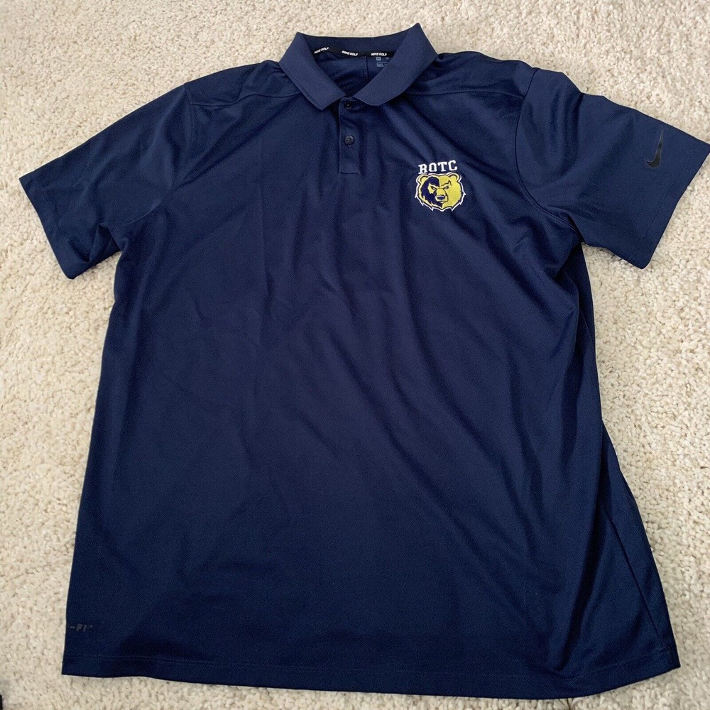 Nike GOLF Dri Fit Polo Shirt Mens XL Navy Blue ROTC Embroidered Wicking